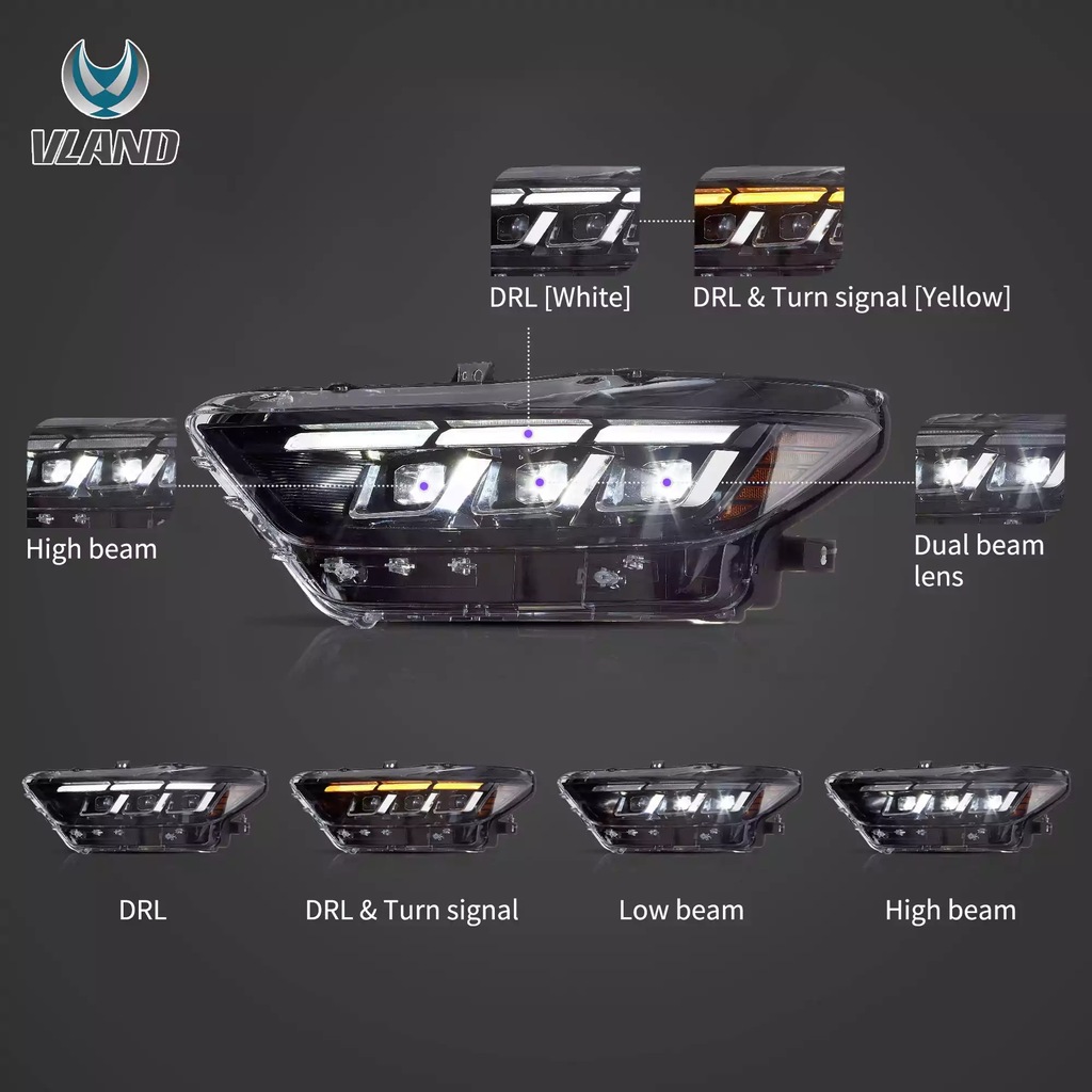 фото №9, Фари лампи l+r led тюнінг new 2023 2024 look ford mustang vi 6 15-18