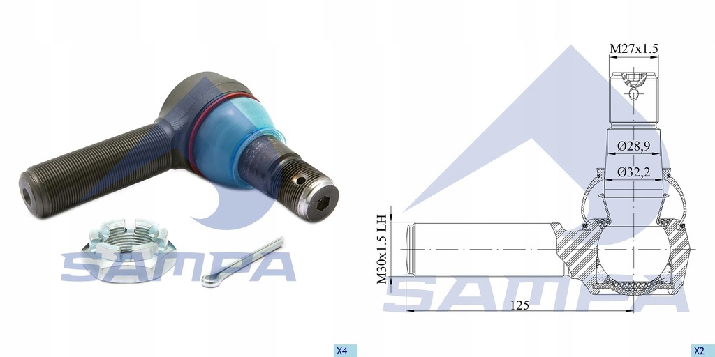 фото №1, Наконечник тяга m30x1,5/29 mercedes actros лівий різьба