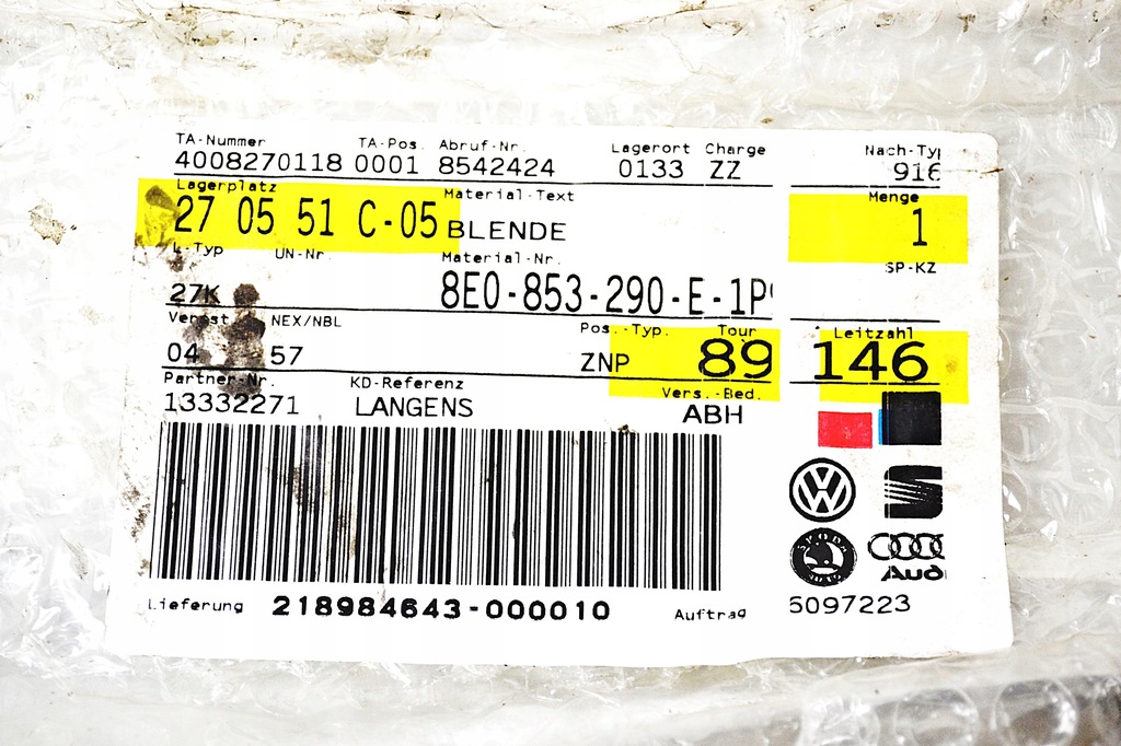 фото №5, Audi a4 b6 обшивка защита стойка наружная правая 8e0853290e nowa oryg