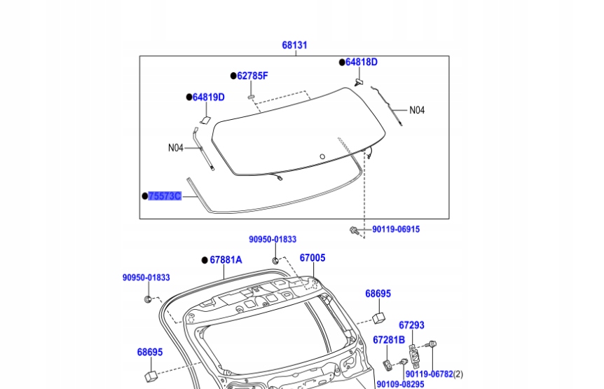 фото №1, 75573-78010 нижня прокладка скло кришки багажника lexus nx 14-21