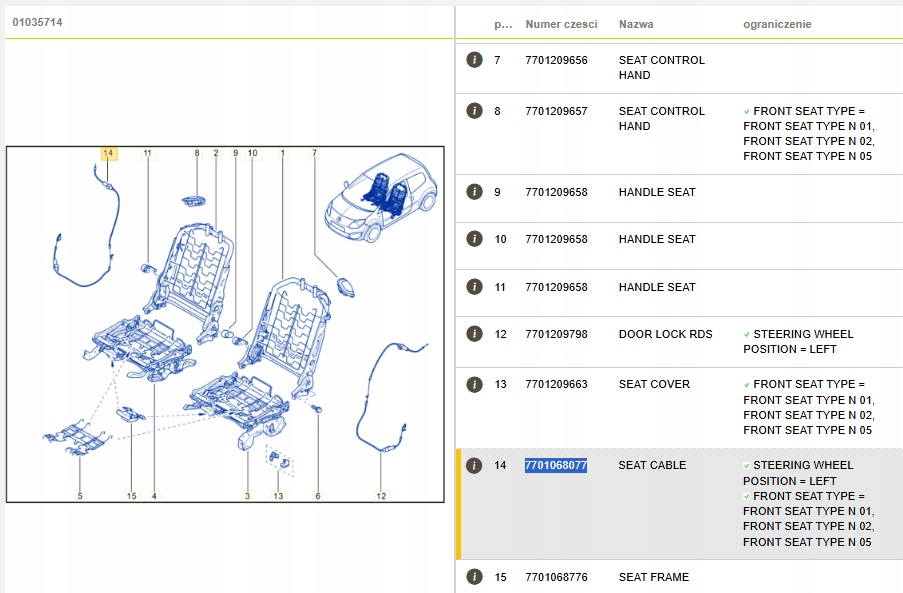 фото №10, Трос 1 с 3 с комплект замка дверь renault twingo ii 7701068077