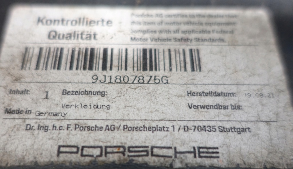 фото №12, Porsche taycan 2019- pod 4 pdc камера 9j1807983f бампер задняя задний