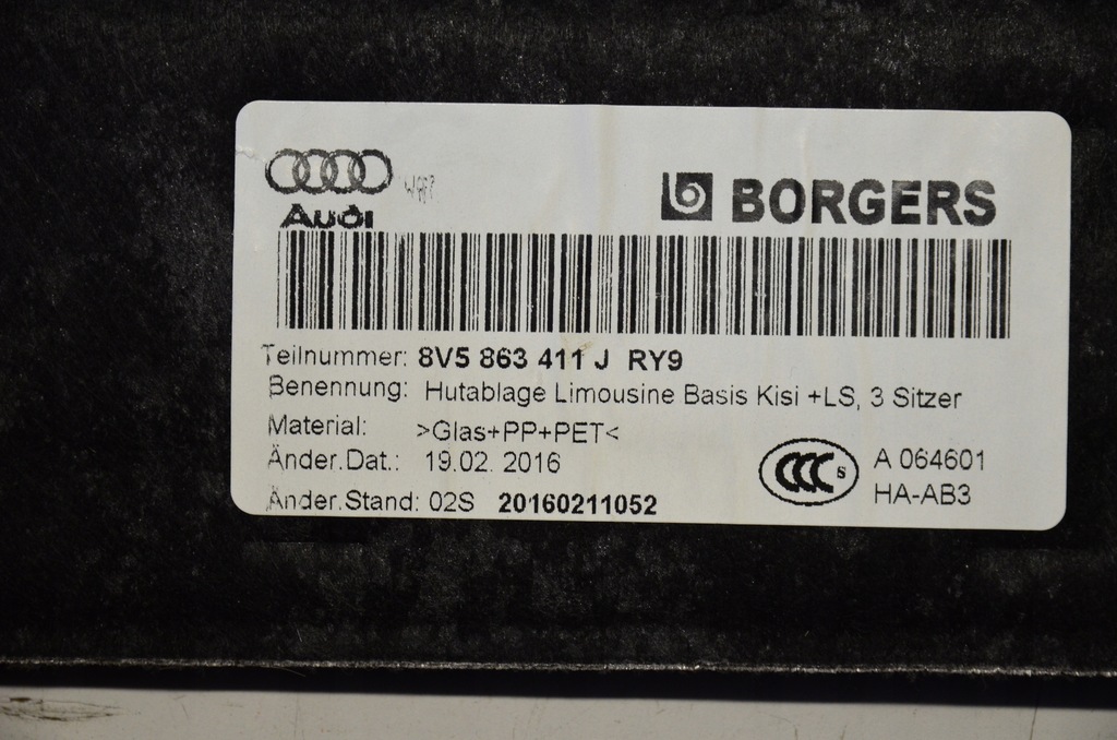 фото №6, Полка задняя audi a3 s3 rs3 8v sedan 8v5863411j ry9