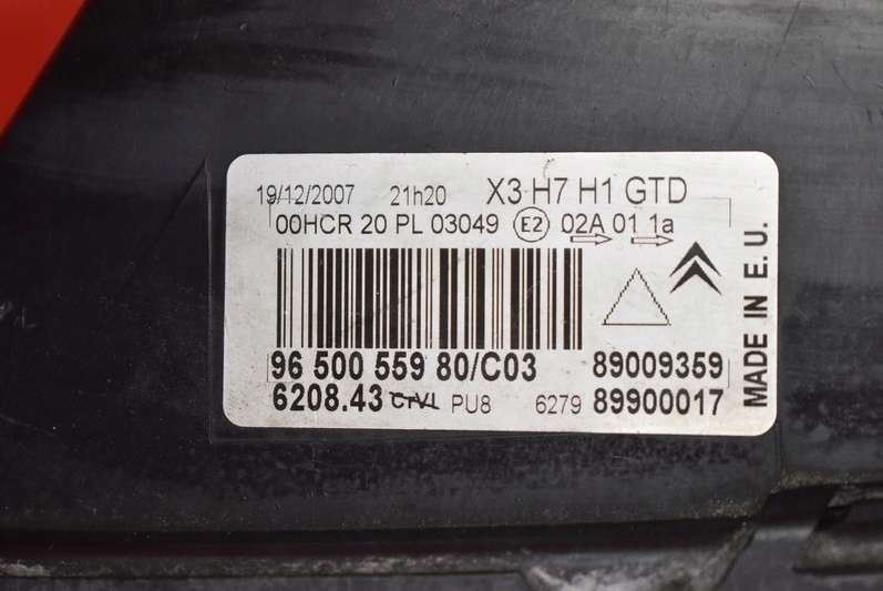 фото №7, Фара левый лампа перед eu 9650055980 citroen c5 1 i lift 04-08