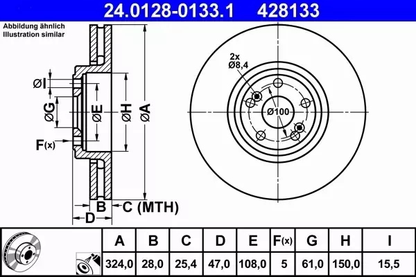 фото №11, Ate гальмівні диски+ гальмівні колодки перед renault espace iv vel satis 324mm