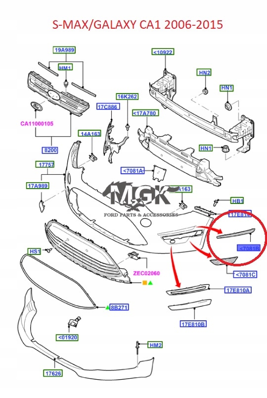 Заглушка бампера перед ліва верхній s-max 2010-15 _ 1684686 _ am21-r7081-eb Оригінал