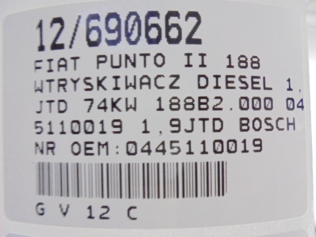 фото №7, Fiat punto ii форсунка дизель 0445110019 1,9jtd