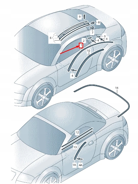 фото №1, Audi tt 8j правый roof молдинг 8j7853704a 1p9 8j7853704a1p9