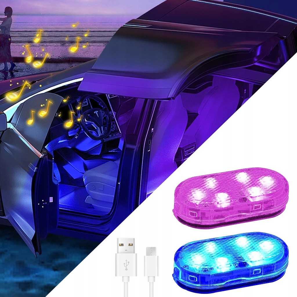 фото №3, 2 usb led освещение внутреннее автомобиля лампа беспроводная цветов