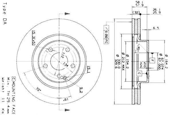 фото №1, Тормозные диски тормозные 2szt. mercedes cls c219 e t-mod