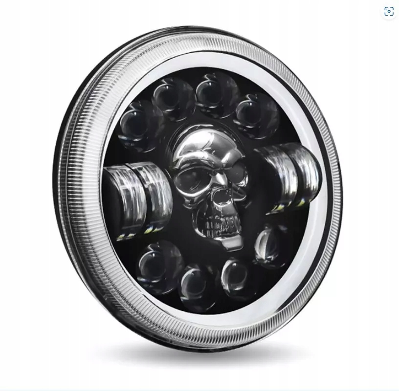 фото №1, Лампа передня 7" full led skull 1szt range rover, hummer, suzuki, nissan,