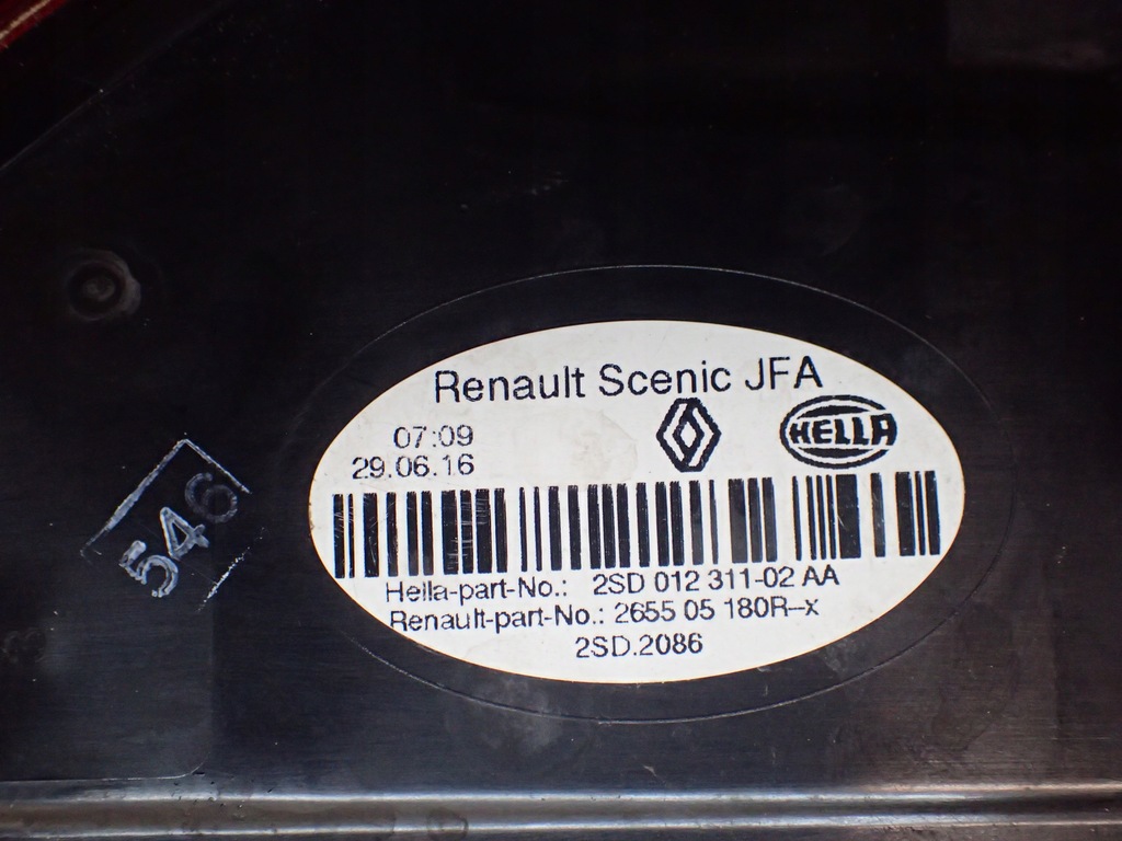 фото №2, Лампа задняя правая renault scenic iv 4 16- 265505180r