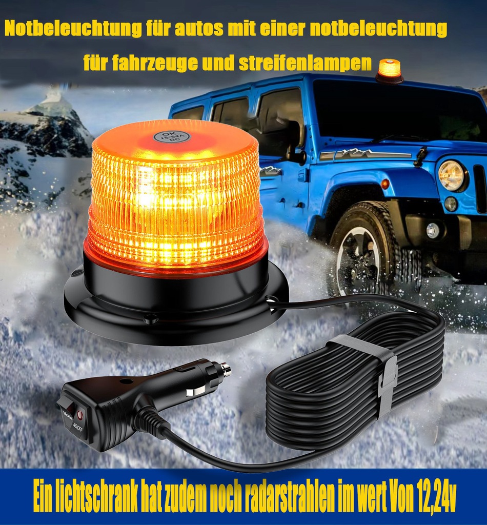 фото №12, Лампа попереджувальна strobo kogut led 12-24v магніт 40 led