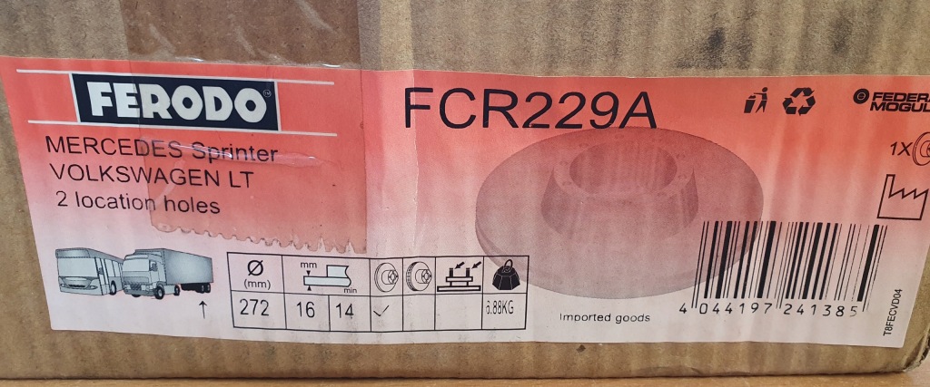фото №4, Ferodo тормозные диски тормозные fcr229a mrcedes klasa g sprinter vw lt
