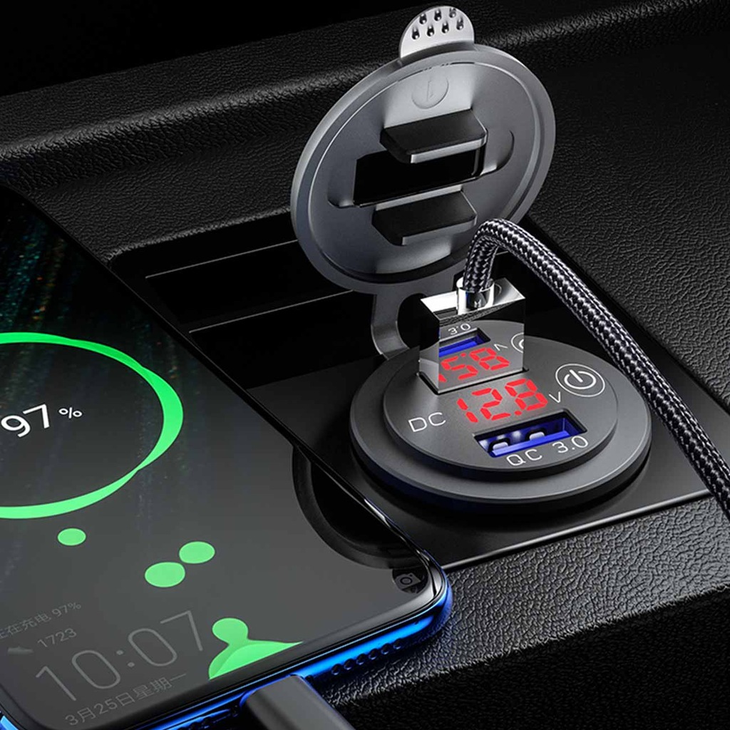 фото №11, Зарядний пристрій woltomierz панель мотоцикл quad 2x usb qc3.0 3a вимикач na сенсорний