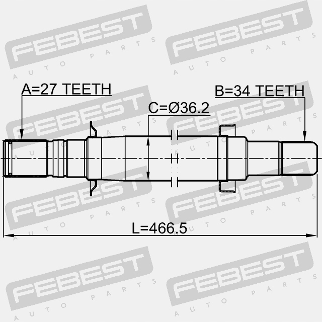 фото №4, Приводной вал правая 34x466x27 febest 1012-caprh