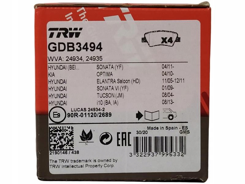 фото №3, Trw гальмівні колодки гальмівні задня gdb3494