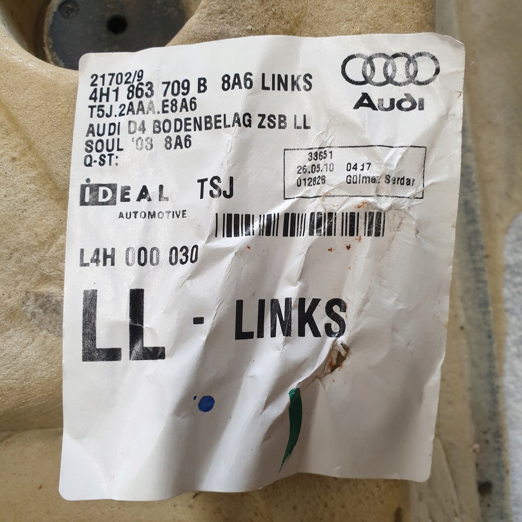 фото №12, Обшивка коврик пол перед audi a8 d4 4h оригинальный номер eu