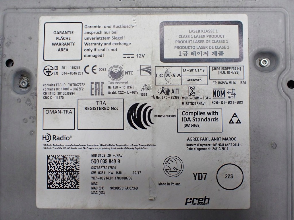 фото №12, Радио sd bluetooth дисплей заводской europa 5ja919604b skoda rapid 17r