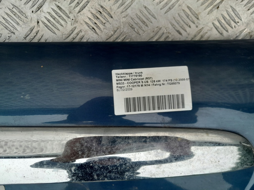 фото №4, Крышка багажника задняя задняя багажника комплектная mini cooper cabrio r57 14-