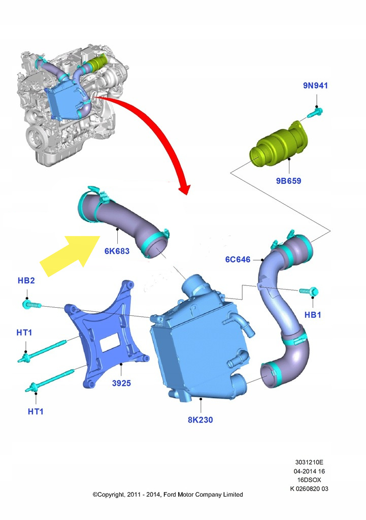 фото №2, Труба шланг ford focus mk3 1.6 tdci cv61-6k863-cc