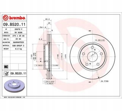фото №1, Brembo диск гальмівна 275x25 v lexus hs