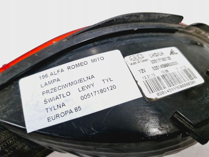 фото №3, Alfa romeo mito лампа противотуманная свет левый задняя левая задние eu