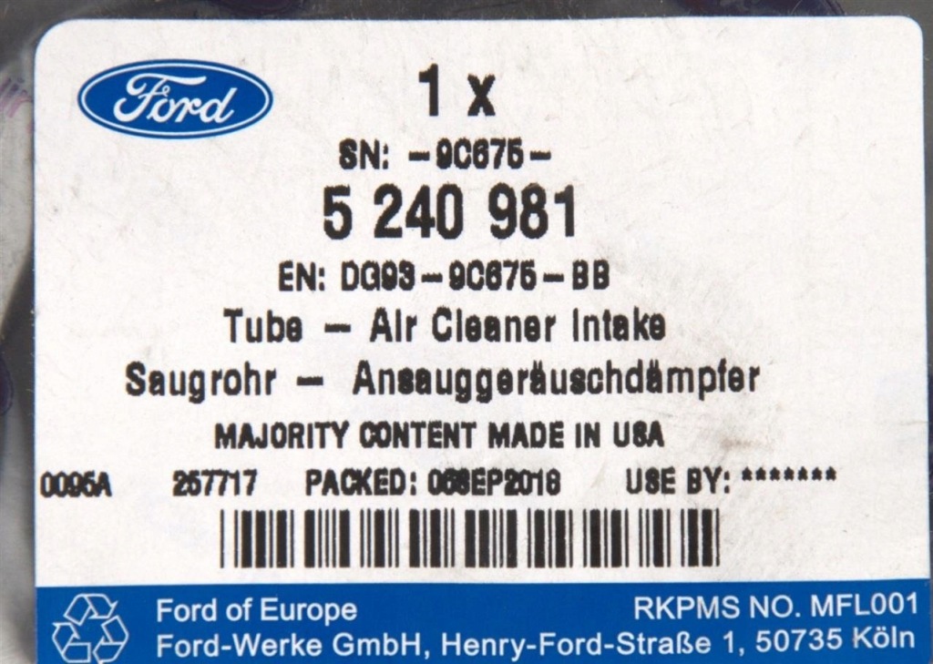 Купить Трубка забор фильтра воздуха ford mondeo 14- _ 5240981 _ dg93-9c675-bb