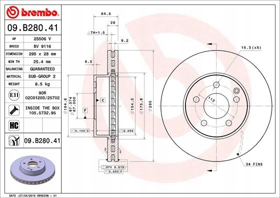фото №1, Brembo 09.b280.41 диск тормозная
