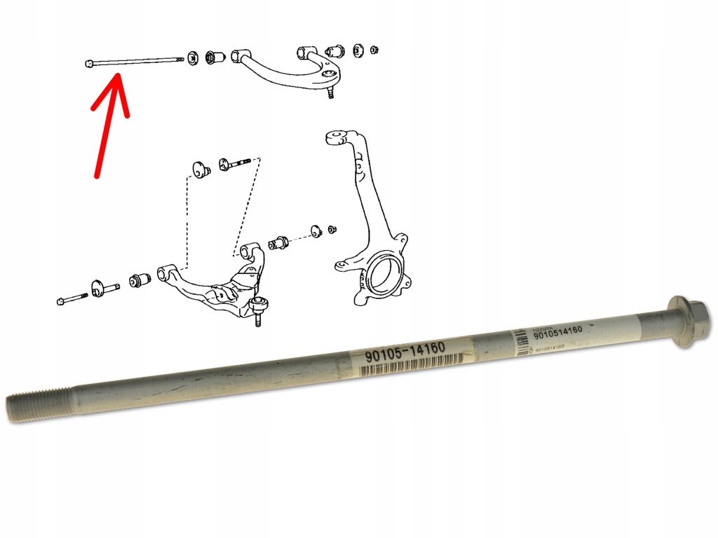 фото №1, Болт рычага перед верхнего 90105-14160 оригинальный номер toyota
