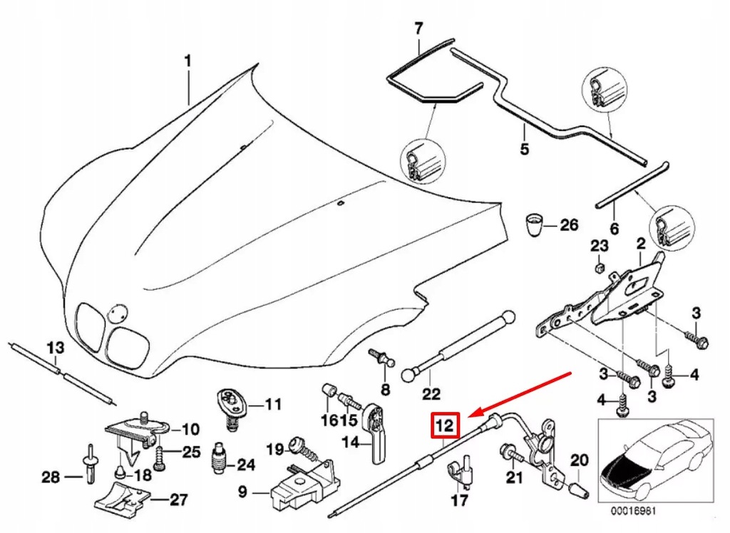 фото №7, Bmw z3 coupe e36 капот release кабель 51238397410 8397410 oem