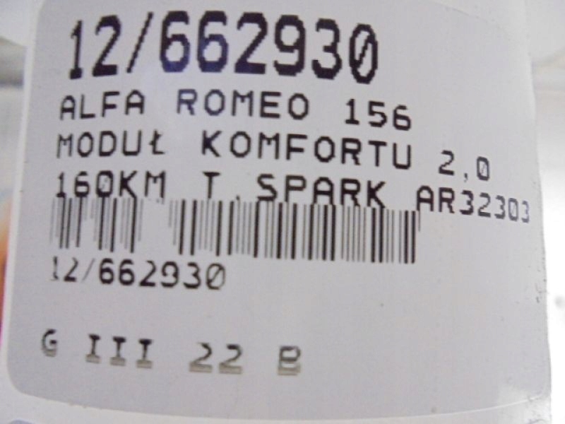 фото №7, Alfa romeo 156 модуль комфорта 60674573 2,0 a727