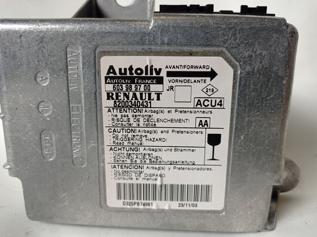 фото №2, Модуль датчик подушка безопасности renault scenic ii 603989700