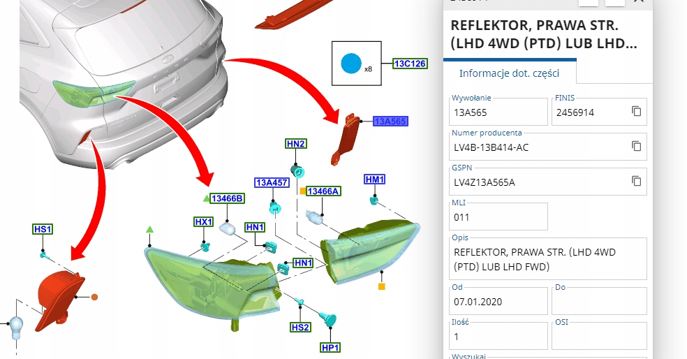фото №4, Отражатель правый задняя ford kuga mk3 escape 2020-