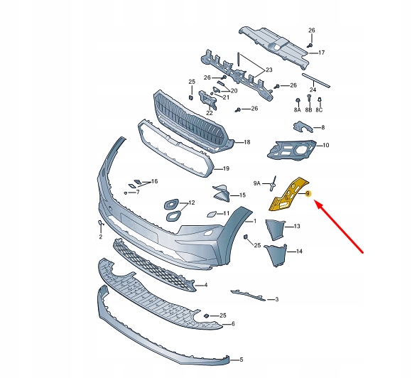 фото №2, Skoda enyaq iv передняя часть правый бампер передняя часть guide piece 5la807178
