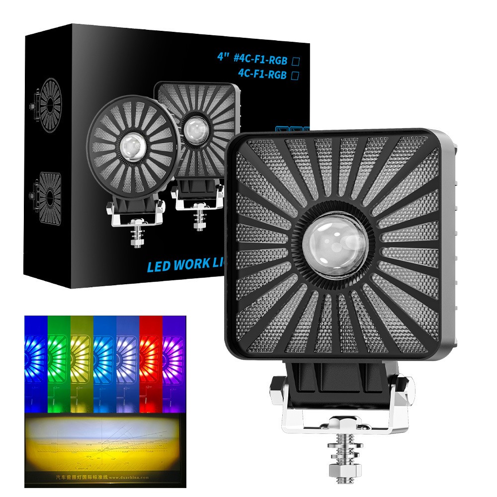 фото №1, Rgb лампа светодиодная рабочая противотуманная фара 18w rgb функции świecenia dc9-80v квадрат