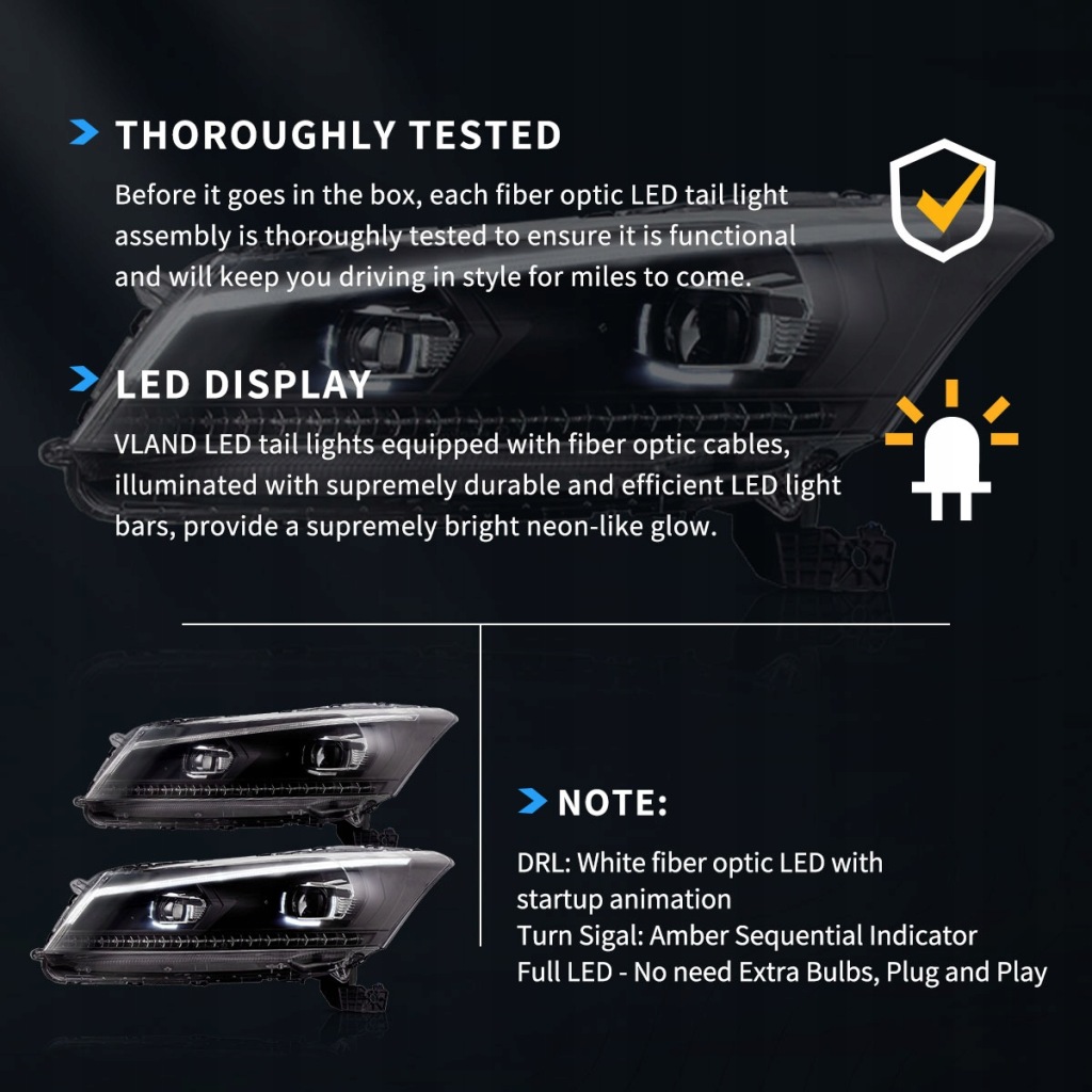 фото №12, Honda accord viii версия usa 2008-12 лампа лампы перед led vland na europę