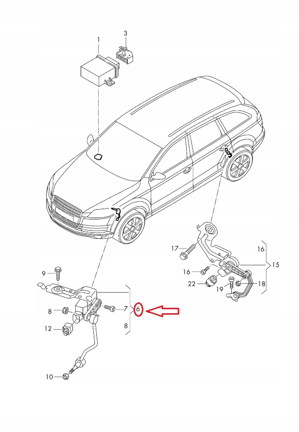 фото №11, Audi q7 4l передняя часть left level датчик with poles 7l0616213d