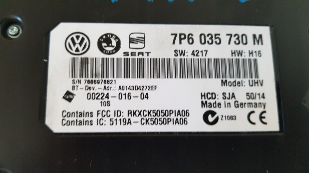 фото №3, Skoda rapid модуль блок керування bluetooth 7p6035730m