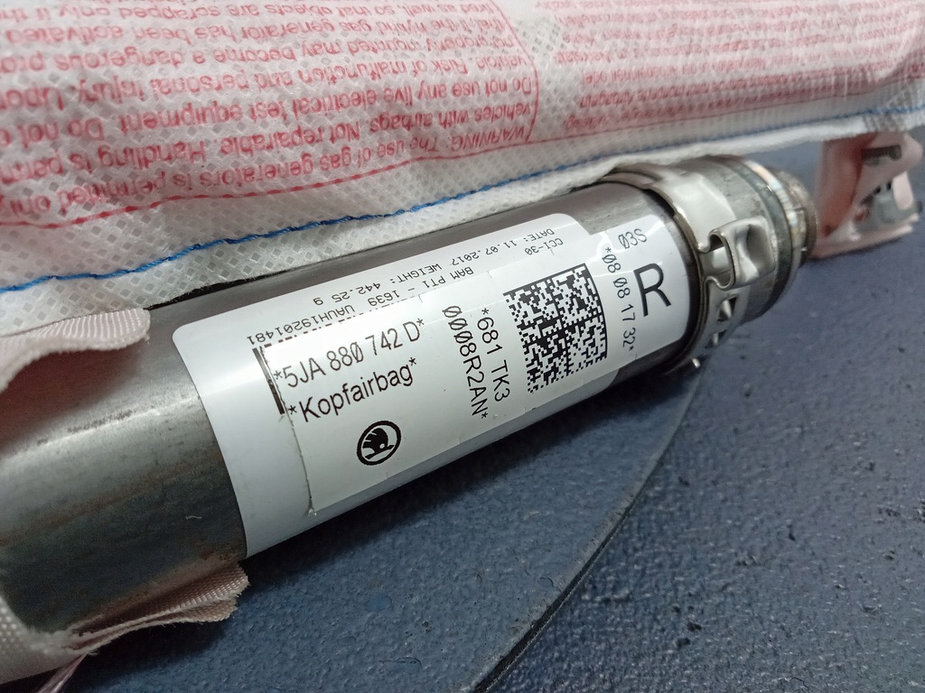 фото №4, Skoda rapid sedan подушка безопасности шторка безопасности правая 5ja880742d