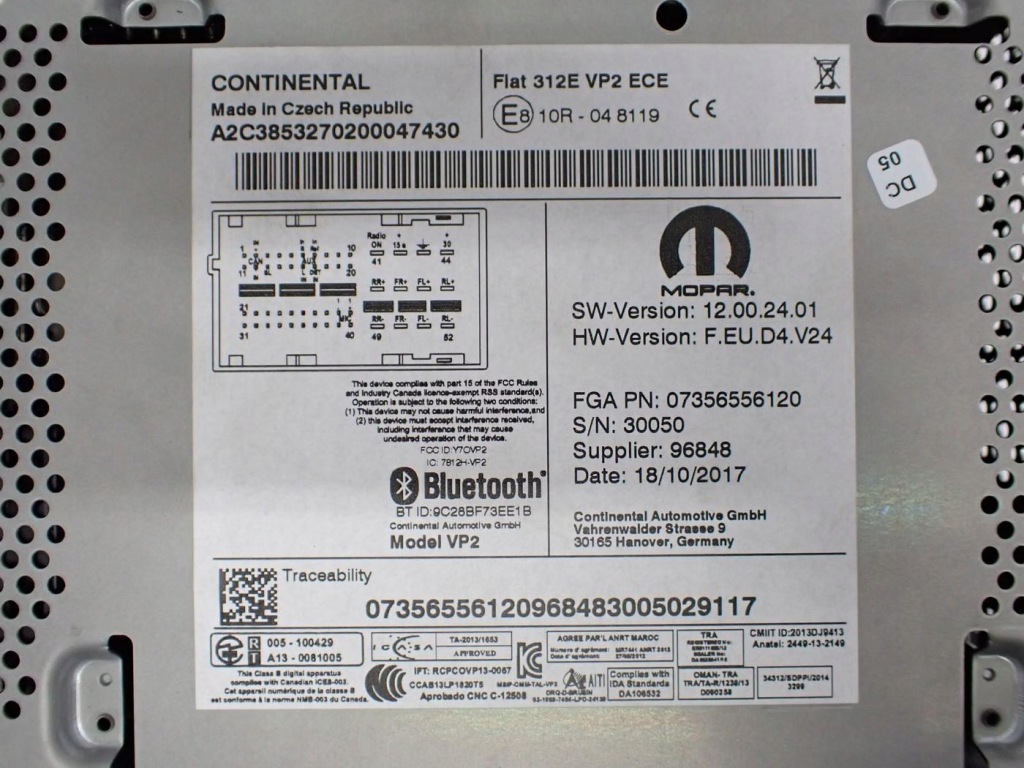 Радио заводской оригинал 07356556120 fiat 500 18r Доставка