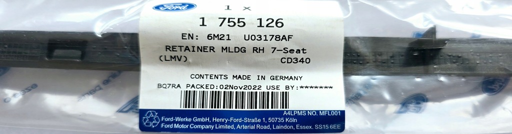 фото №5, Молдинг стекло передней правой s-max/galaxy 06-15 _ 1755126 _ 6m21-u03178-af