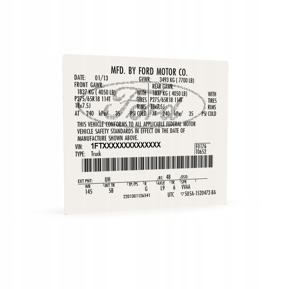 Купити Ford америка табличка наклейка ідентифікаційна запасна vin