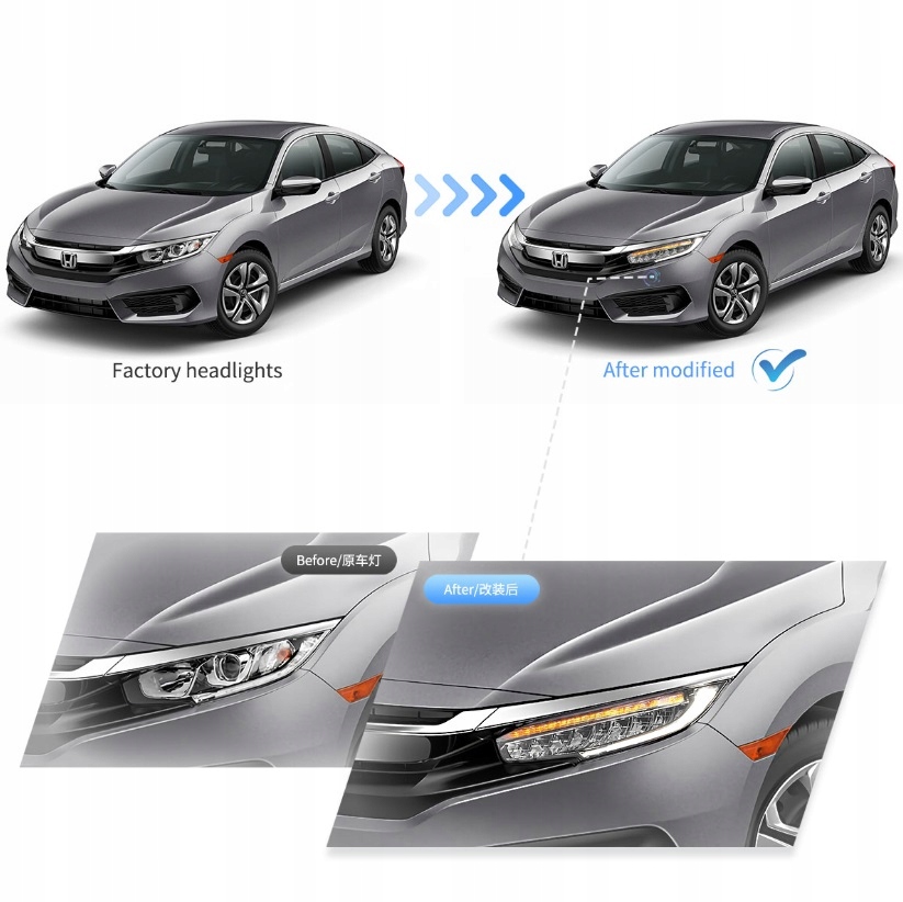 фото №14, Фара лампа kpl vland full led neon тюнінг honda civic x 10 2016-2021