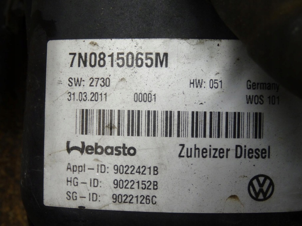 фото №12, Vw sharan seat alhambra 7n нагрівач додатковий обігрівач webasto 7n0815065m