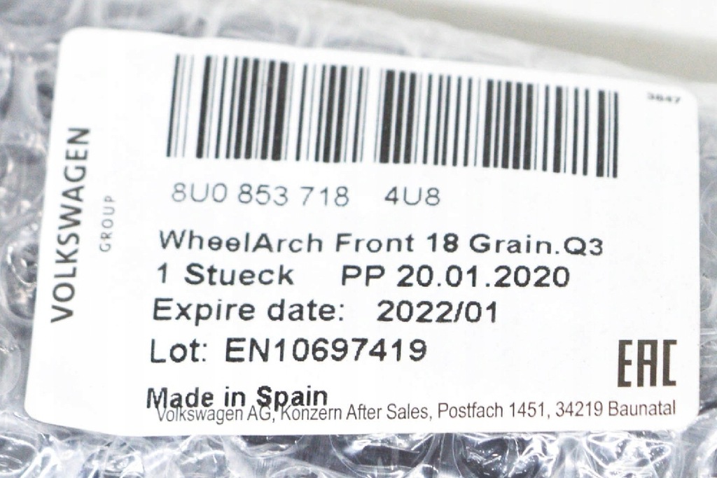 фото №7, Audi q3 8u передний правый подкрылок 8u0853718 4u8 оригинальный новый