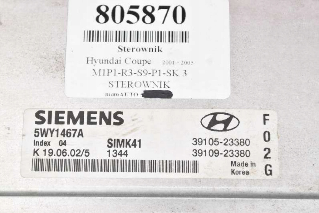 фото №7, Блок керування 39105-23380 5wy1467a hyundai coupe 2 ii 2.0 16v 143 km 01-05