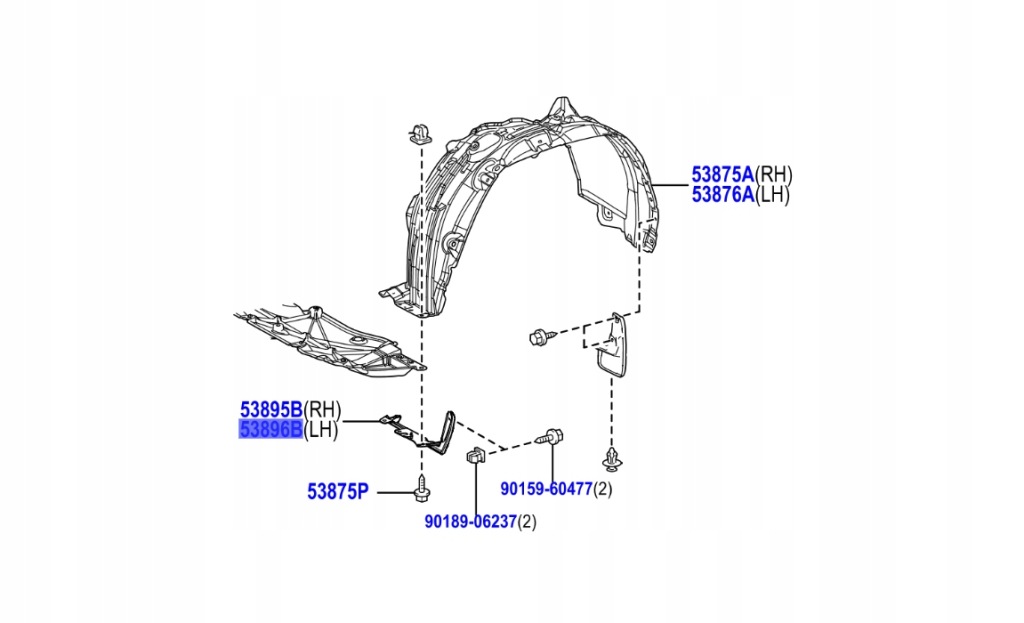 фото №1, 53896-42110 брызговик передний спойлер pod левая передние подкрылок rav4 21-25