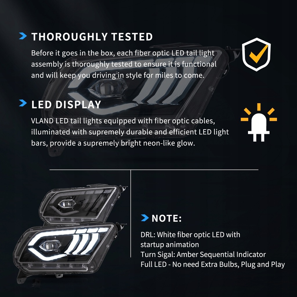 фото №14, Лампа лампи europa комплект ліва + права led vland ford mustang 2010-2014