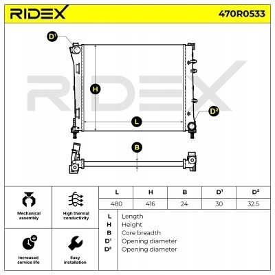 фото №3, Радиатор ford ka ru8 do fiat 500 312 ridex 470